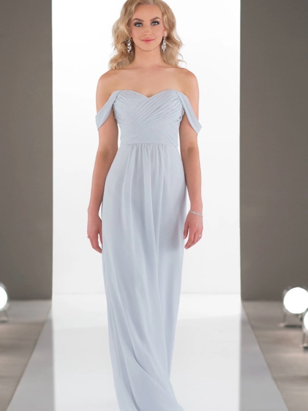 NWT SORELLA VITA 9122, sz16 Off-the-Shoulder Ruched Arctic Blue Formal Gown